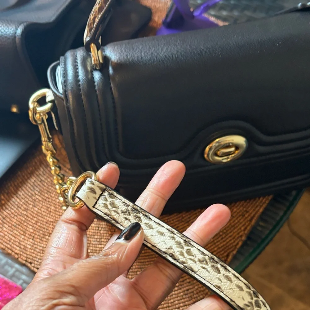 Coach Black Crossbody Bag with Gold and Snakeskin Straps - Picture 4 of 8